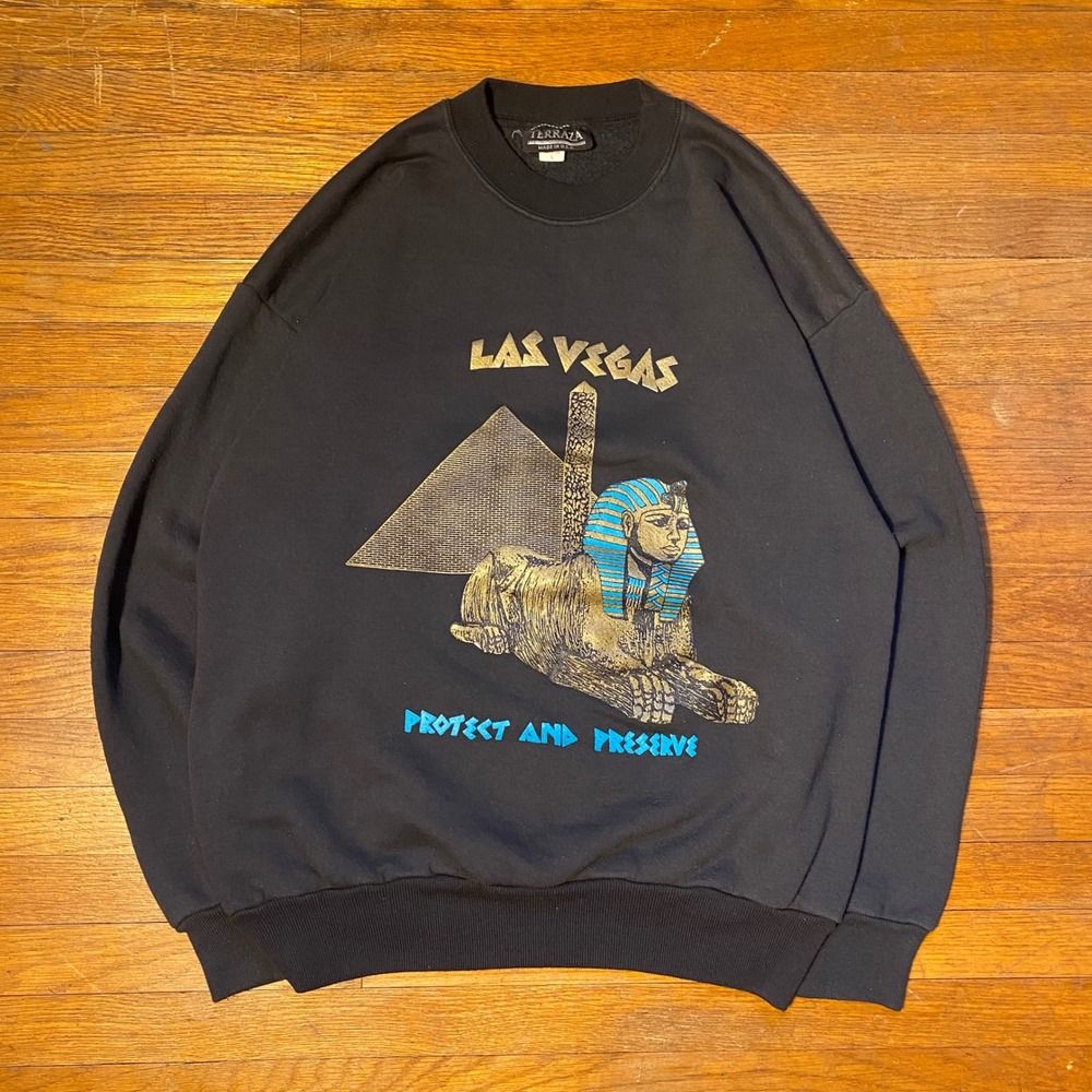 Vintage Las Vegas Sphinx Pyramid Graphic Sweatshirt Mens‎ M Black Made USA